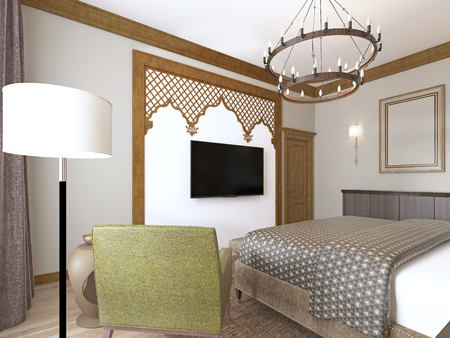 Bedroom in a middle eastern arabic style. 3D renderingの写真素材