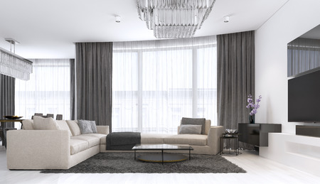decoration and design of contemporary living room. 3d renderingの写真素材
