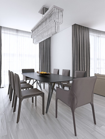 Dining table in a studio apartment in the Scandinavian style. 3d renderingの写真素材