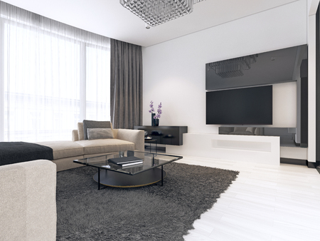 decoration and design of contemporary living room. 3d renderingの写真素材