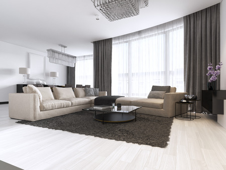 decoration and design of contemporary living room. 3d renderingの写真素材