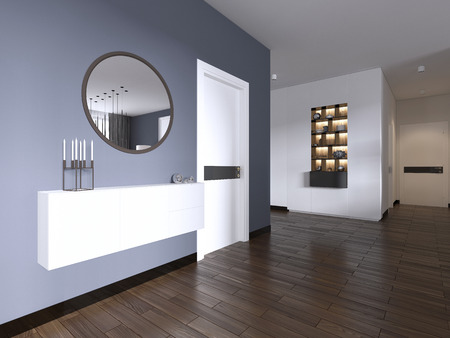 white hanging console with a mirror in the living room modern style. 3d rendering.の写真素材