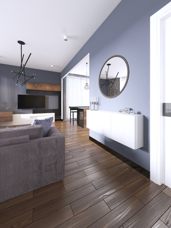 white hanging console with a mirror in the living room modern style. 3d rendering.の写真素材