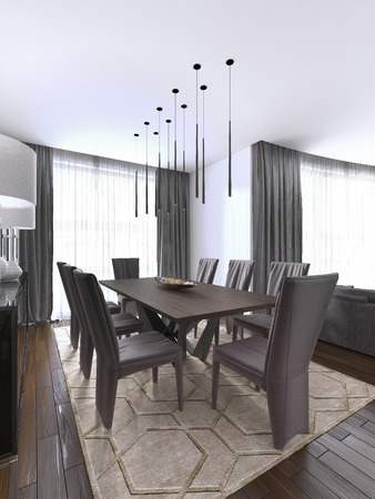 Nicely decorated luxury living, dining room. Dining table and some chairs. Interior design. 3d renderingの写真素材