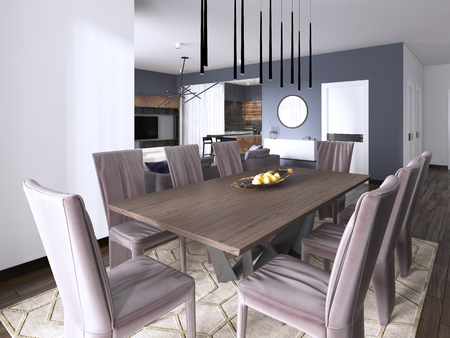 dining set in modern luxury brown dining room. 3d renderingの写真素材