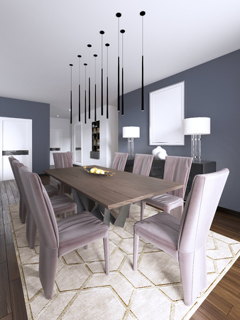 dining set in modern luxury brown dining room. 3d renderingの写真素材