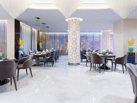 Restaurant and lounge area in a modern hotel. 3d renderingの写真素材