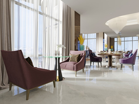 interior of restaurant in daylight. 3d renderingの写真素材