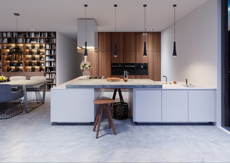 white modern design kitchen with lamp. 3d renderingの写真素材