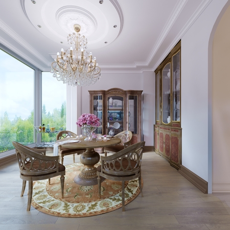 decoration and furniture in modern dining room. 3d renderingの写真素材