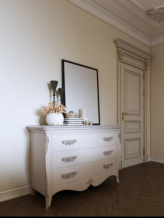 classic dresser with decor and a picture in a modern apartment. 3d rendering.の写真素材