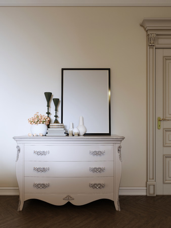 classic dresser with decor and a picture in a modern apartment. 3d rendering.の写真素材