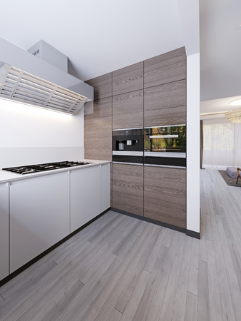 Project of modern scandinavian kitchen, sketch abstract interior design. 3d renderingの写真素材