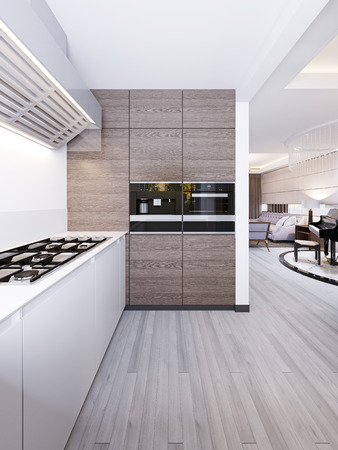 Interior design of a modern kitchen. 3d renderingの写真素材