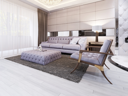 luxury and modern living room with quilted sofa and chair. 3d renderingの写真素材