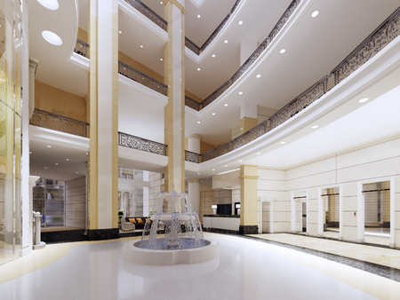 modern lobby, hallway of the luxury hotel, shopping mall, business center. Interior design. 3d rendering.の写真素材