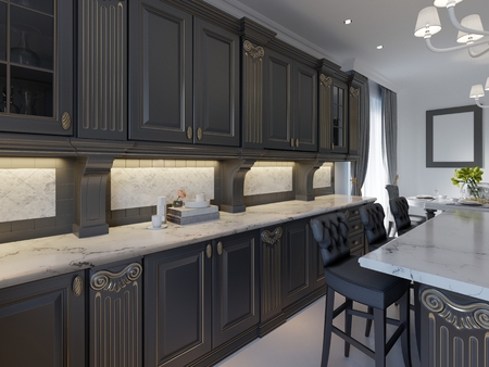 Luxury vintage kitchen interior with dining area. 3d rendering.の写真素材