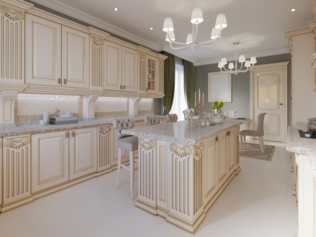 Classical kitchen with luxury elements. 3d renderingの写真素材