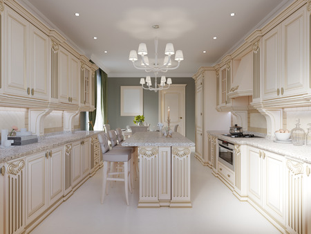 Classical kitchen with luxury elements. 3d renderingの写真素材