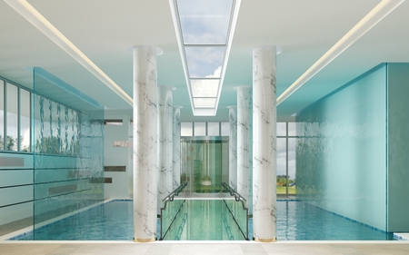 Marble and glass reception desk in spa center. 3d renderingの写真素材
