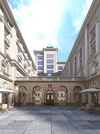 The architecture of the courtyard is classic style, the facade of the building is in the classical style. 3d renderingの写真素材