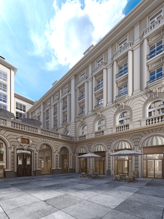 The architecture of the courtyard is classic style, the facade of the building is in the classical style. 3d renderingの写真素材