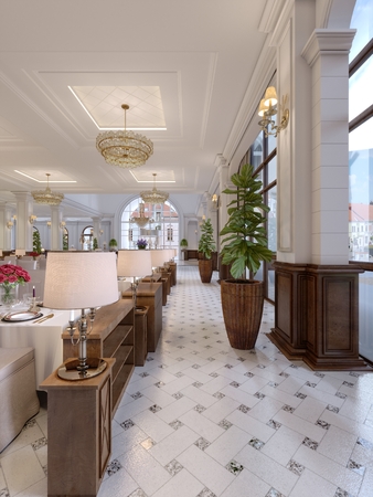 Modern restaurant interior, part of a hotel. 3d renderingの写真素材