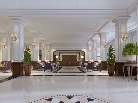 Luxury hallway reception in classic hotel interior. 3d renderingの写真素材