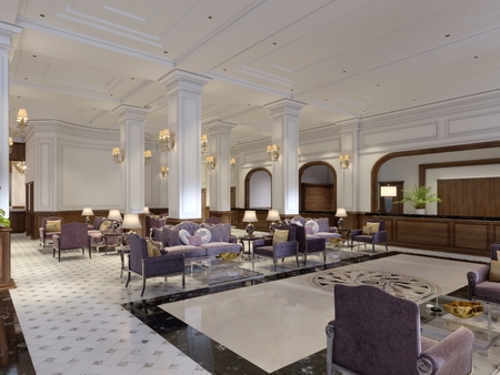 Luxury hallway reception in classic hotel interior. 3d renderingの写真素材