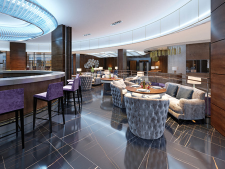 Modern bar and restaurant interior, part of a hotel, designer interior. 3D Renderingの写真素材