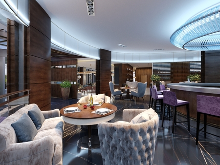 Bar Restaurant with counter in contemporary style. 3D Renderingの写真素材