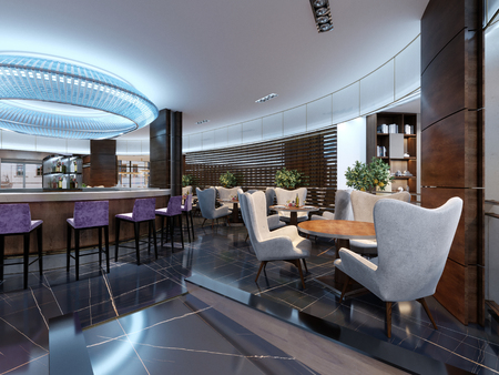 Bar Restaurant with counter in contemporary style. 3D Renderingの写真素材