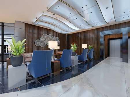 Luxurious interior design lounge area of the five stars luxury hotel. Interior design. 3D Renderingの写真素材
