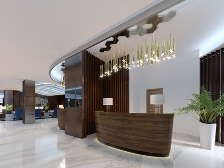 Reception area of a modern hotel. 3d renderingの写真素材