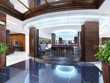 The entrance to the bar is a restaurant of a luxury hotel in a modern style. 3d renderingの写真素材