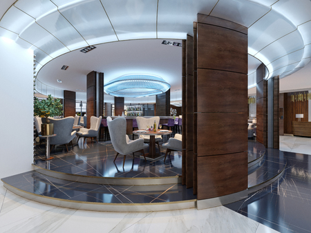 Modern bar restaurant in a luxurious modern style with elegant furniture and lighting. 3d renderingの写真素材