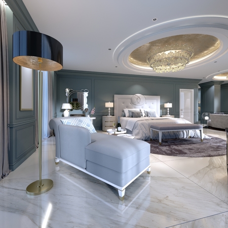 Sofa bed with a floor lamp in a modern studio apartment with a bedroom. 3d rendering.の写真素材