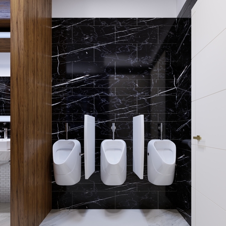 Urinals in a public toilet on a marble wall. 3d renderingの写真素材