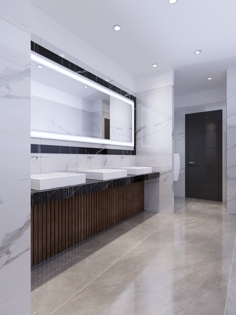 Design of a public toilet in white and black marble. 3d renderingの写真素材