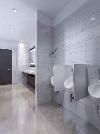 Design of a public toilet in white and black marble. 3d renderingの写真素材