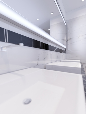 Washbasins with illuminated mirror. 3d renderingの写真素材