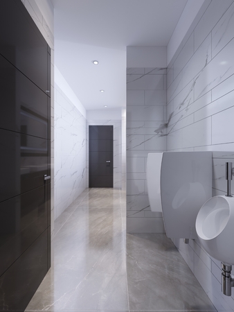 Design of a public toilet in white and black marble. 3d renderingの写真素材