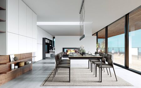 Design dining table set in the kitchen. Contemporary style. 3D renderingの写真素材