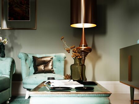 Coffee table with decor. 3D rendering.の写真素材