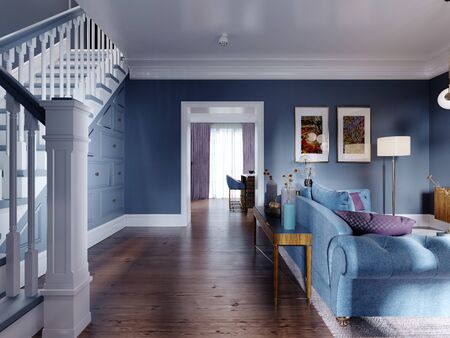 Hall corridor through the living room. 3D renderingの写真素材
