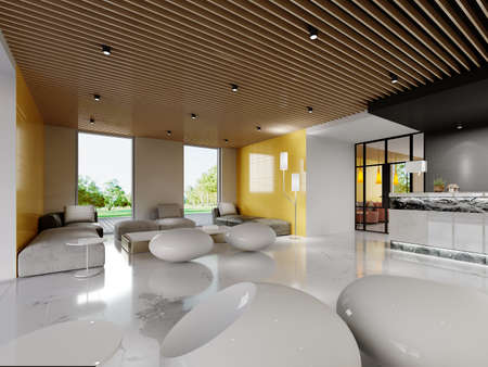 Modern lobby interior in an office building. 3D render.の写真素材