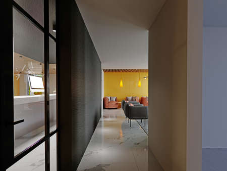 Corridor in an office building with a black wall. 3D render.の写真素材
