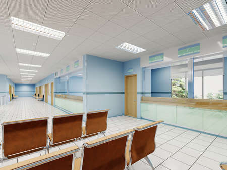 Pharmacy and registration office for admitting patients in the hospital. 3d rendering.の写真素材