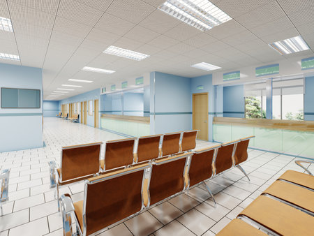 Pharmacy and registration office for admitting patients in the hospital. 3d rendering.の写真素材
