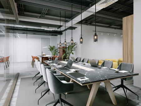 Office space with a large table for conferences and negotiations with clients. 3d rendering.の写真素材